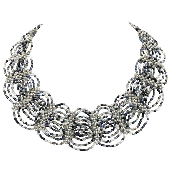 Seed Beads Scalloped Art Bib Multicolor Necklace - Picture 1 of 3